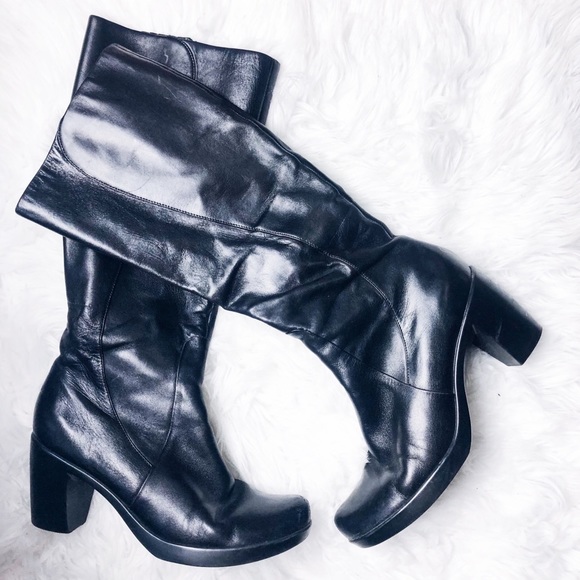 Dansko Shoes - Dansko | Black Leather Knee High Heel Boots